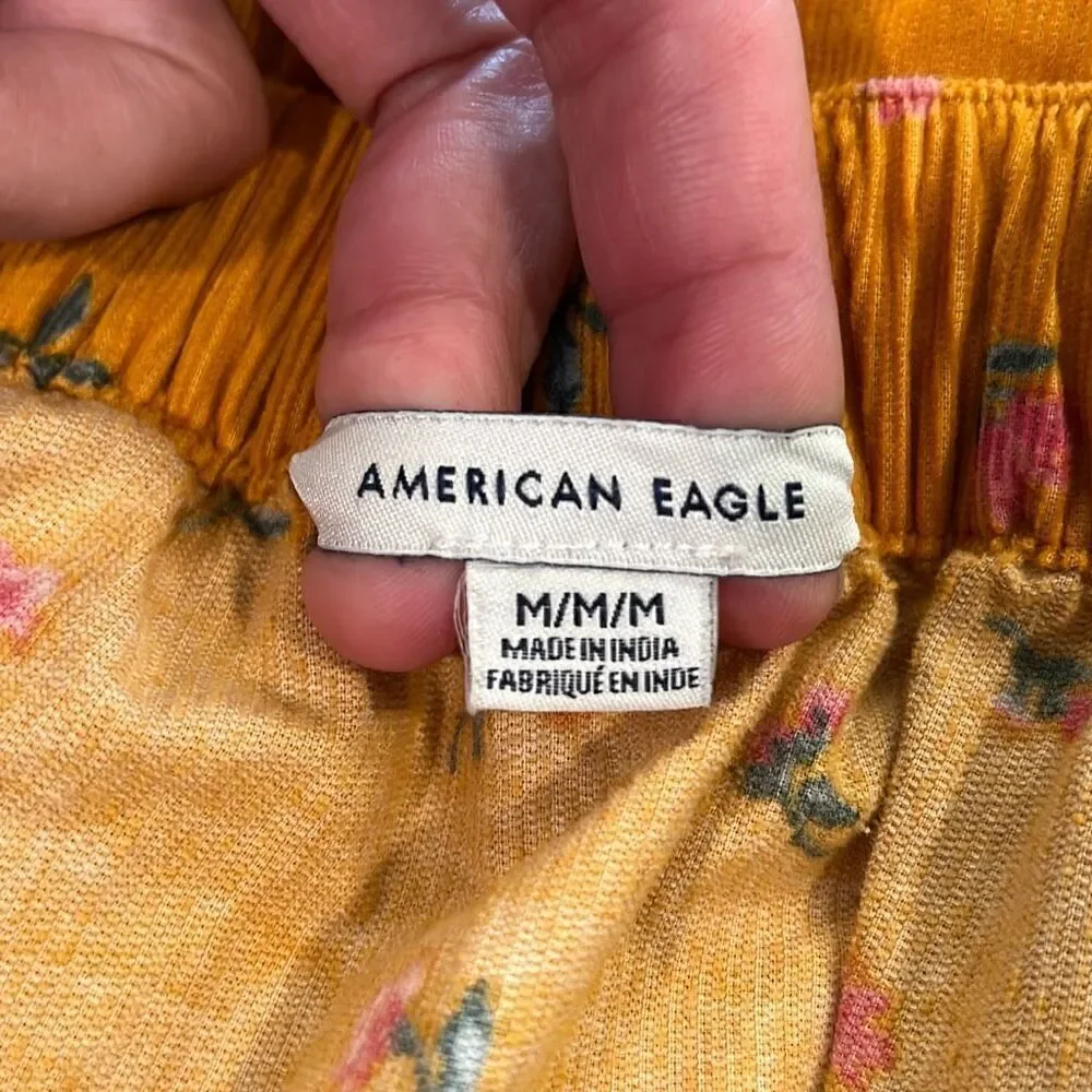 American Eagle Yellow Floral Button‎ Front Corduroy Skirt Medium